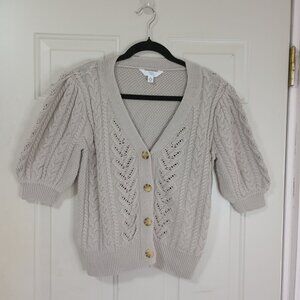 Time And Tru Puff Sleeve Cable Knit Cardigan Button Front Size M